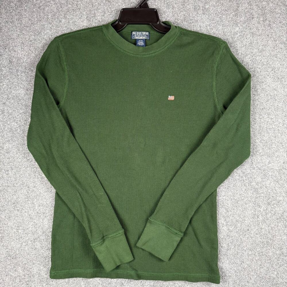 Green Thermal Polo Jeans Co Ralph Lauren Mens M Hunter Green Long Sleeve RL Flag